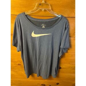 The Nike‎ Tee Dri Fit T Shirt Men 3X Blue Swoosh Logo Athletic Gym Training Tee